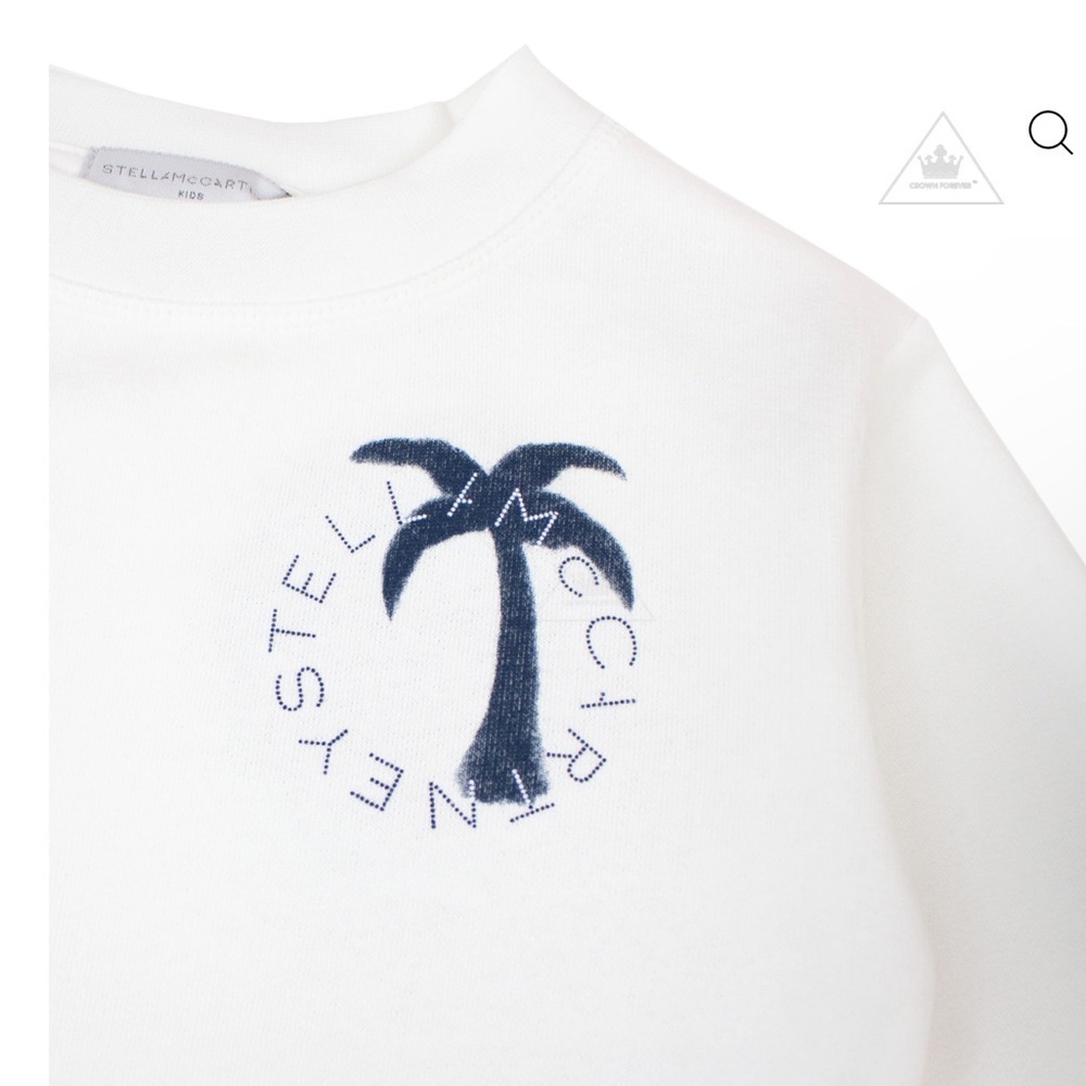 Kids White Sweatshirt w/ Blue Palm Tree Design luxury designer Stella McCartney - Picture 2 of 4